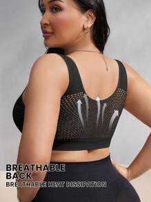 1pc Women Plus Size Hollow Back Breathable Wear-Anywhere Cropped Racerback Cami Tank Top, For Streetwear, Yoga, Running