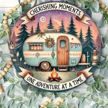1pc Vintage Style Camping Van Wooden Sign, 8x8 Inch Wooden Wall Hanging Plaque With Cheshire Moment Quote, Multifunctional Home Decor For Camping And Outdoor Enthusiasts