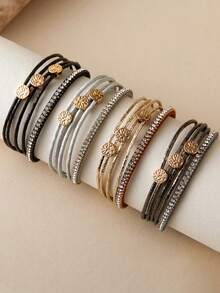1pc European Style Multi-Layer PU Magnetic Creative Tree Of Life Bracelet, White, Suitable For Everyday Wear - White - View 1