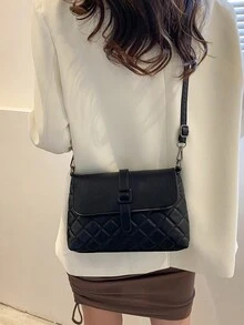 Fashionable Women Quilted Rhombus Pattern Crossbody Bag - Black - View 5