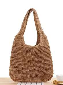 Large Straw Bag Premium Beach And Pool Bag - Màu Khaki - Xem 2