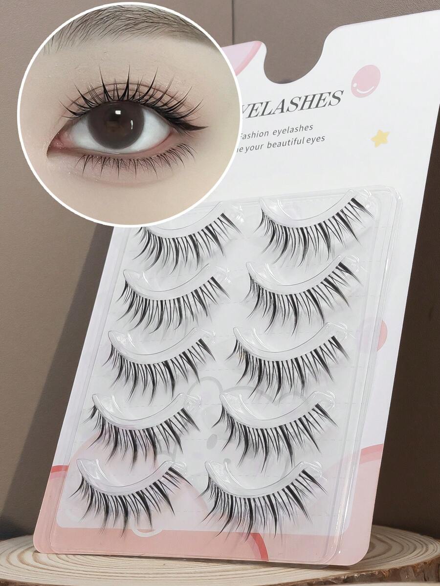 5 Pairs Of Manga Fairy - Style False Eyelashes! These Natural, Wispy Lashes With Transparent Stems Feature An Anime - Inspired Comic Design, Ideal For A Stunning Bright - Eye Makeup Look, Whether For Daily Routine Or Anime - Themed Events