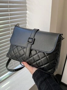 Fashionable Women Quilted Rhombus Pattern Crossbody Bag - Black - View 11