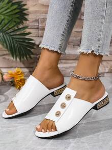 Round Toe Flat Women Slippers, Versatile Summer Beach & French Style Sandals - White - View 8