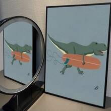 1buc Afiș din pânză amuzant cu animale de surfing, fără cadru, decor de artă de perete, retro, bar, cafenea, pictură decorativă vintage, cadou perfect de artă, cadouri pentru ziua de absolvire ﻿