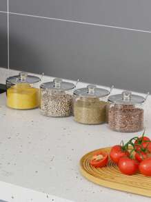 1 Barattolo portaspezie in acrilico con coperchi e cucchiaini, contenitori di stoccaggio trasparenti per cucina per sale, pepe e condimenti, decorazione cucina moderna, organizzazione spezie facile da vedere, soluzioni di stoccaggio per la cucina | accessori per cucina moderna, forniture per il ritorno a scuola
