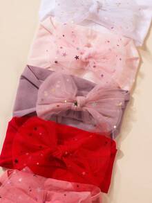 5pcs Baby Girl Bow Headband For 0-4 Years Old Girl,Mesh Bow Headband,Toddler Girl Spring Clothes,Baby Summer Clothes,Candy Color Hairband,Ice Cream Color Headbands,Kid Headbands,Children Accessories Celebration Day Anniversary Party Decorations,Children Gift,Can Be Worn At Home Or Outside,Birthday Decorations, Photography Props