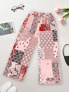 Style décontracté de vacances élégant, veste polyvalente slim pour femmes, convient pour sortir, la maison, les voyages, le travail. Nouveaux pantalons amples à fleurs patchwork pour femmes en automne/hiver - Rouge - Voir 5