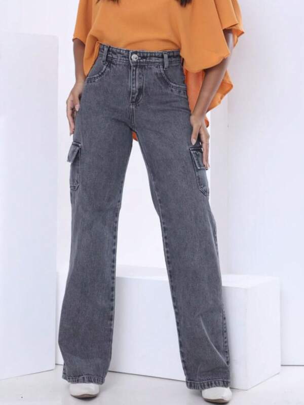 Victoria Jeans Calça Jeans Cargo Feminina Garota Juvenil  Bolsos Cargos Espaçosos Calça Para Meninas 10 anos 12 anos 14 anos 16 anos
