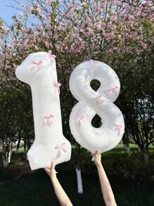 40" roze strikdecoratie witte cijfers folie ballonnen 0-9, roze strikdecoratie, geschikt voor verjaardagsfeestjes, Valentijnsdag, jubileum, bruiloft, Kerstmis, nieuwjaarsdecoratie