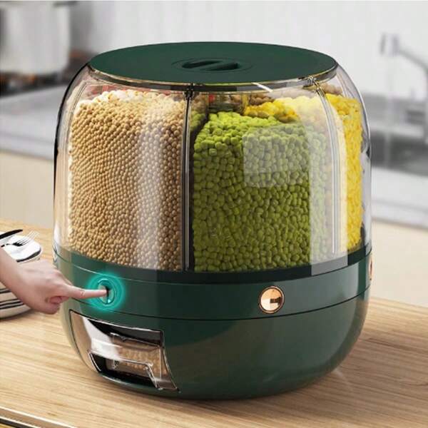 1 pieza Cubo de arroz, caja de almacenamiento giratoria de seis compartimentos para granos en el hogar, a prueba de insectos, a prueba de humedad, caja de almacenamiento de arroz sellada y recipiente de arroz, de plástico. 1 Pieza Cuchara electrónica de medición Escala 500g Balanza electrónica de cocina para mascotas, escala de leche en polvo, escala de cuchara, escala de cocina