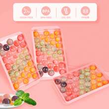 Molde de cubitos de hielo redondos con tapa, molde para hacer bolas de hielo para congelador con recipiente mini circular, kit para hacer cubitos de hielo, 33 piezas para enfriar cócteles, whisky, té, café