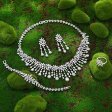 Luxury 4pcs Water Drop Flower Zirconia Jewelry Sets For Women Wedding Jewelry Sets Dubai Arabia Bridal Accessories