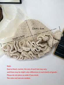 1pc Women's Y2K Style Handmade Crochet Ruffled Knit Hat, Hollow Out Knitted Bucket Hat, Suitable For Daily Wear, Photography, Parties, Picnics, Outdoor Activities - Color - View 2