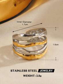 1 件不锈钢简约 18K 镀金拼色戒指，高端珠宝适合女性日常佩戴 - 彩色 - 查看 9