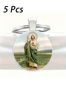 1 pieza Llavero con figura de Jesús, llavero de metal, colgante redondo, adecuado para bolso, coche, joyería, regalos de pareja, amigos, accesorios de moda para mujer, aniversario, accesorio para coche sencillo, accesorio para mochila escolar