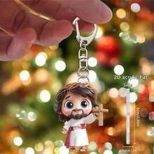1 Creative Jesus Image Holding Heart And Lamb, Fashionable Beach Style Religious 2D Flat Acrylic Home Decoration Essential, Car Rearview Mirror Ornaments, Bedroom, Living Room Home Interior Wall Decoration, Holiday Party Decoration, School Bag Back Ornaments And Suitcase Pendants, Perfect Gift For Family And Friends School Decor School Surprise Dormitory Decor Back To School Room Decor School Supplies - Jesus-pendant-d-shaped Keychain - View 2