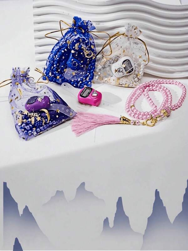 2pcs Muslim Prayer Beads & Tasbih Bracelet Set PackageIn A Gift Bag Handheld Ring Counter