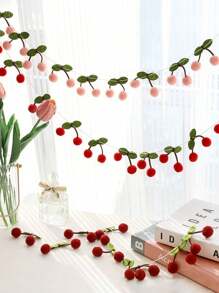 1pc-Cherry Garland Decoration, Cherries Birthday Decoration Pompom, Cherry Plush Ball, DIY Threading Banner, Bedroom Wall Decoration Hanging, Holiday Party Room And Wall Decoration, Mother's Day Graduation