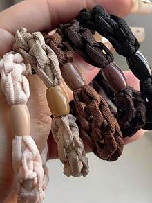 5pcs,New Hollow Braid Hair Band Head Rope Thick High Elastic Hair Rope Widened Durable Headwear Hair Ties Ponytail Holders Hair Elastics Hair Rubber Bands Scrunchies Elastic Hair Tie - Multicolor - View 5