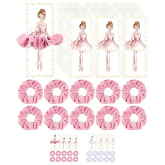 10 套芭蕾舞女演员派对礼物，包括 10 个女士柔软弹性发带、10 张芭蕾舞女演员感谢卡、生日派对装饰、舞蹈表演礼物