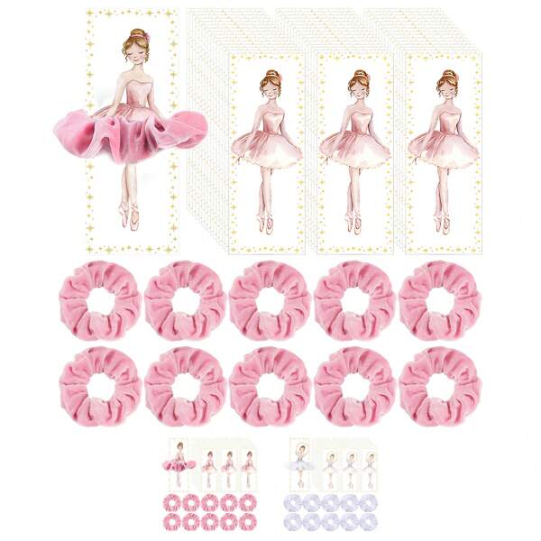 10 sets de faveurs de fête de ballerine comprenant 10 élastiques pour cheveux doux et élastiques, 10 cartes de remerciement de ballerine. Décorations pour fête d'anniversaire, cadeau pour récital de danse