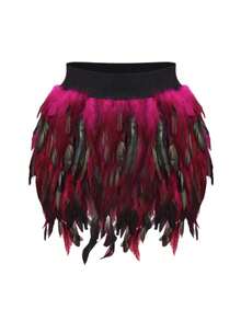 SINGREENY 哥特风格高端生日派对礼服 高品质松紧腰迷你裙 仙女风格甜美羽毛拼接舞会礼服 情侣角色扮演 诱惑装扮道具 万圣节服装道具 万圣节配饰