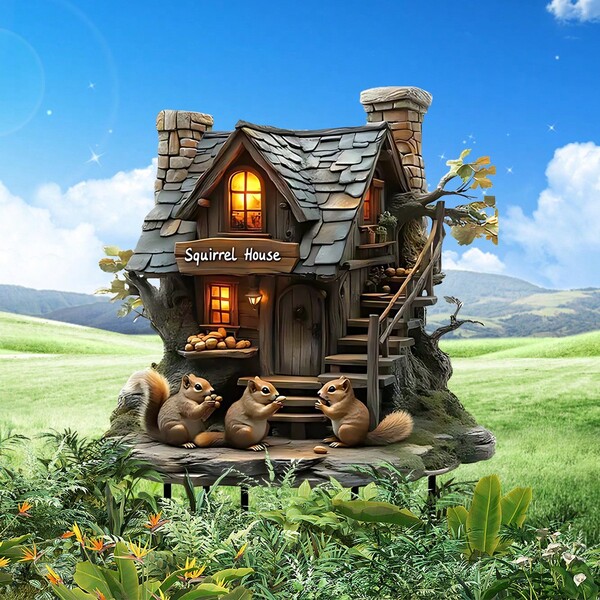 3D akrylowy komin wiewiórki domek wystrój, zewnętrzny ogród trawnik doniczka doniczka ozdoba palik