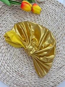 1pc Women's Headband Scarf Hat Sleeve Hat, High Elasticity Wrap Around Hat With Detachable Scarf, Fashionable Sun Protection - Gold - View 3