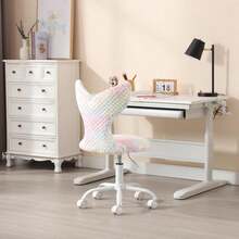Cute Kids Desk Chair, Soft Fuzzy Computer Chair For Girls Teen Reading SCute Kids Desk Chair, Soft Fuzzy Computer Chair For Girls Teen Reading Study Adjustable Swivel Rolling Task Chair Vanity Chair With Sparkling Back(Pink Rainbow)Tudy Adjustable Swivel Rolling Task Chair Vanity Chair With Sparkling Back(Pink Rainbow) - 1 - View 2