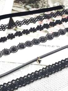 6pcs Gothic Punk Style Choker Necklace Set, Lace Collar Necklace Combination