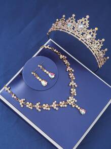 Set de 4 bucăți Colier Coroană Regina Elegantă cu Strasuri, Coifă de mireasă de nuntă Bijuterii baroc pentru evenimente și petreceri