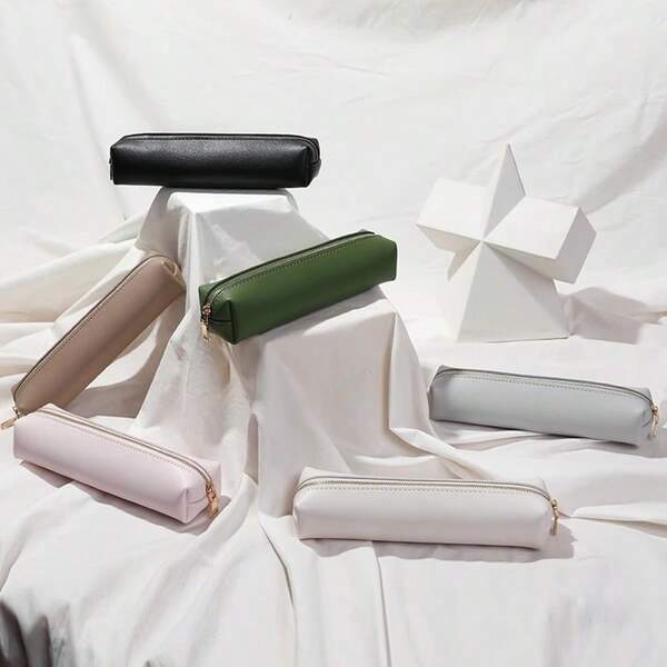 2025 Autumn/Winter Bestseller INS Minimalist Stationery PU Leather Pencil Case, Multi-Functional Student Cute Girl Style Japanese Cosmetic Brush Storage Bag, Limited Time Discount