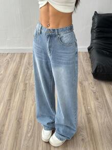 Mode Multi-Button Lichtblauwe Denim Casual Cowgirl Dames Lente En Zomer Losse Rechte Jeans