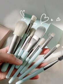 Set di mini pennelli per il trucco in stile macaron, 8 pezzi, kit portatile per occhi e blush, strumenti cosmetici per principianti