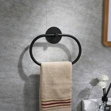 Toallero de baño de acero inoxidable, soporte para toallas de mano, estante de almacenamiento de toallas adhesivo sin agujeros, toallero redondo montado en la pared HIRO - Ovalado negro - Ver 5