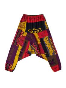 Men's Printed Harem Pants, Breathable Loose Crotch Design, Ankle-Tied Casual Jogger Yoga Pants