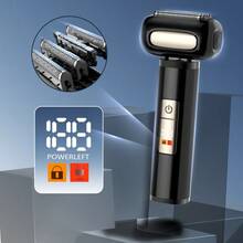 男士电动剃须刀，往复式电动剃须刀，带智能数字显示的四刀片剃须刀，IPX6 男士礼物，Type-C 充电全身可水洗大容量锂电池
