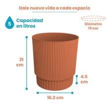 Maceta Circular Plástica 5 Litros Moderna Decoración Jardín - Naranja - Ver 4