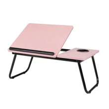 Laptop Table For Bed, Five-Position Adjustable Tabletop Section Laptop Table For Bed With Foldable Legs Cup Holder, Laptop Stand For Bed, Laptop Bed Table, Portable Lap Table, Tray Table Over Bed For Laptop And Writing Dining, Black