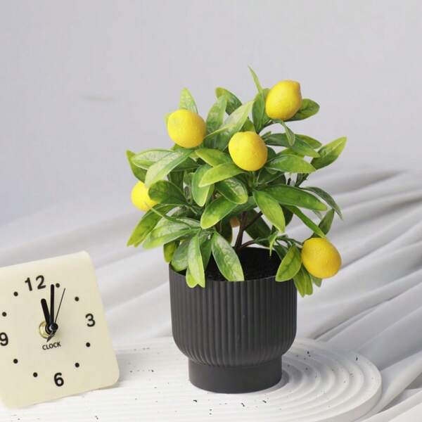 1pc - Artificial Lemon Tree Potted Plant, 8.6 Inch Artificial Lemon Tree With Black Planter Pot - Fake Lemon Decor, Faux Citrus Fruit Tree, Lemon Decoration, Suitable For Spring Home Living Room