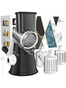 1个Cambom旋转式手摇奶酪刨丝器，适用于新鲜奶酪、蔬菜、坚果，防滑吸盘底座，含清洁刷和3个刀片 - 彩色 - 查看 10