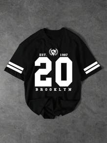 Shwiy Men's Casual Numeric 20 Printed Short Sleeve Tee, Minimalist New York Typography, Black Color, Suitable For Everyday Wear