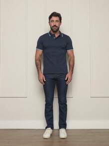 Camisa Polo Masculina Sky Surf Manga Curta Lisa Gola com Botão Camiseta Azul Marinho