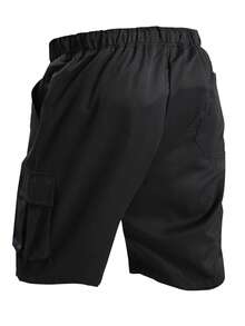 大码男士夏季运动短裤，男士大码翻盖口袋抽绳腰休闲工装短裤，黑色，送给丈夫/男朋友的绝佳礼物