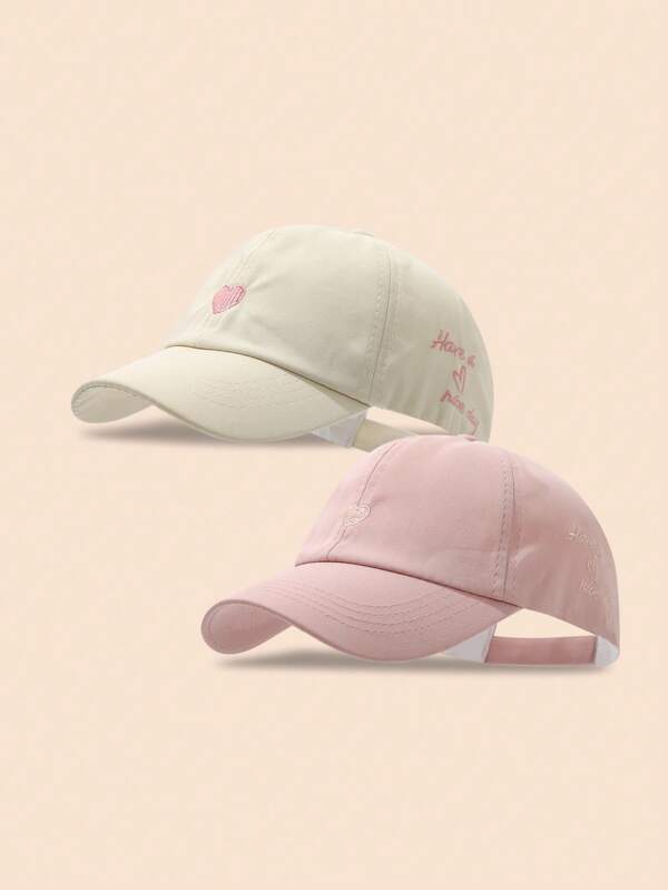 2 Peças Boné Snapback com Coque Bagunçado e Bordado de Coração para Mulheres, Boné de Sol Versátil, Verão