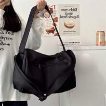 1pc Sports Yoga Messenger Bag, Fitness Bag, Japanese Style INS Solid Color Large Capacity Short-Distance Travel Bag, Student School Bag