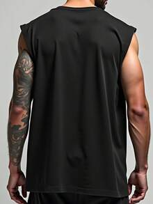 Men's Macho Tank Top, Low-Cut, Bodybuilder Style, Workout Gym, 100% Premium Cotton - Black - View 4