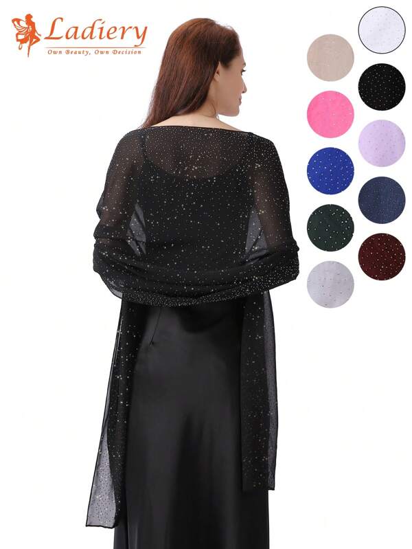1 pieza Elegante y elegante chal formal de mujer, chal/bufanda de gasa brillante muy adornado con strass para bodas, bailes y ocasiones formales