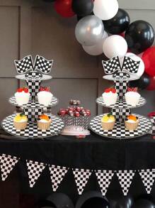 2Sets 3 Tiers Race Car Theme Cupcake Stand,Black White Checkered Pattern Paper Cupcake Holder Cupcake Tower,Race Car Party Decor,Birthday Party Decorations,Checkered Party Decor,Let's Go Racing Car Party Supplies,Creative DIY Cake Decor,Kitchen Cake Cooking Decorations,Cupcake Dessert Display,Babyshower Mother's Day Graduation
